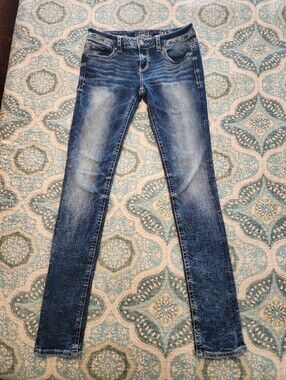 Buckle Black Fit No. 53 Mid Rise Skinny Jeans 28x34 Dark Acid Wash Distress